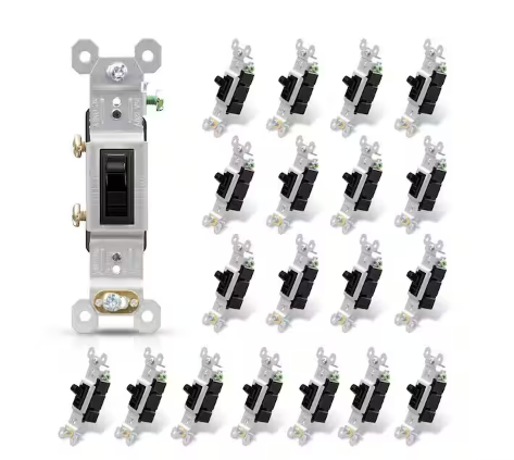 15 Amp Single Pole Grounding Screw Toggle Light Switch Black (20-Pack) - 91010598741