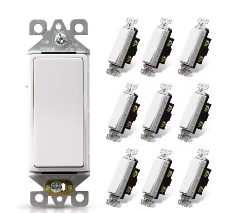 15 Amp Single-Pole Decorative Paddle Rocker Light Switch White (10-Pack) - 91010725115