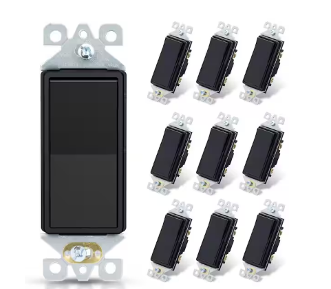 15 Amp Single-Pole Decorative Paddle Rocker Light Switch Glossy Black (10-Pack) - 91010725117