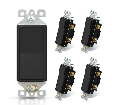 15 Amp Single-Pole Decorative Paddle Rocker Light Switch Matte Black (5-Pack) - 91011140700