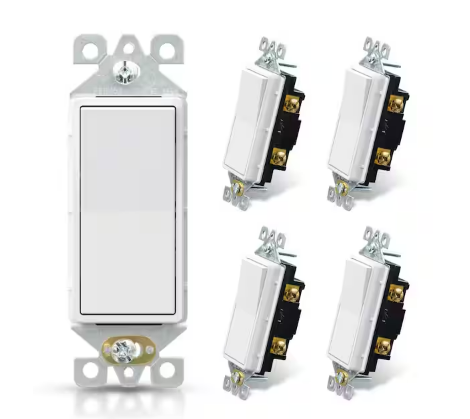15 Amp Single-Pole Decorative Paddle Rocker Light Switch Matte White (5-Pack) - 91011141640