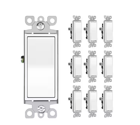 15 Amp 120/277-Volt 3-Way Rocker Light Switch in Wall On/Off Switch Decor Paddle Switch UL Listed in White - (10-Pack) - 91011140703