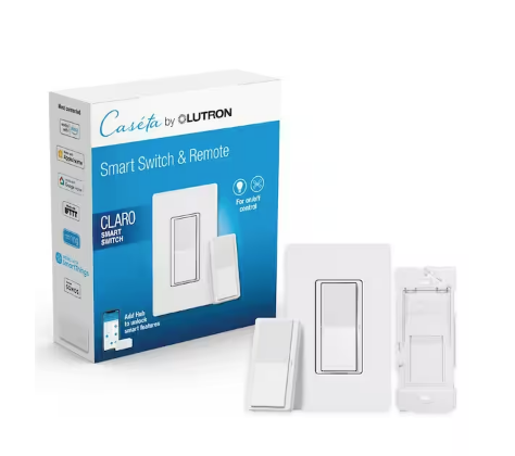 Claro Smart Rocker Switch 3-Way Kit w/Pico Paddle Remote, 5 Amp/Neutral Required in White (DVRF-PKG1S-WH) - 91010117563