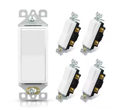 15 Amp Single-Pole Decorative Paddle Rocker Light Switch White (5-Pack) - 91011140697