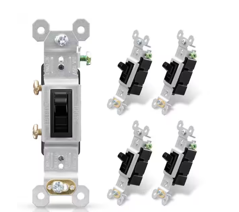 15-Amp Single Pole Grounding Screw Toggle Light Switch Black (5-Pack) - 91011140701