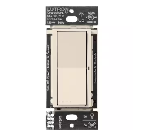 Claro Smart Switch for Caseta, On/Off Control of Lights/Fans, 5-Amp/Neutral Wire Required, Light Almond (DVRF-5NS-LA) - 91009033163