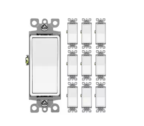 15 Amp Single-Pole Illuminated Antimicrobial Rocker Light Switch, White 10-Pack 120/277-Volt UL Listed - 91011515549