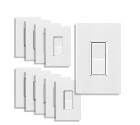 15 Amp Single Pole Decorator Rocker Light Switch with Midsize Screwless Wall Plate, White (10-Pack) - 91009606697