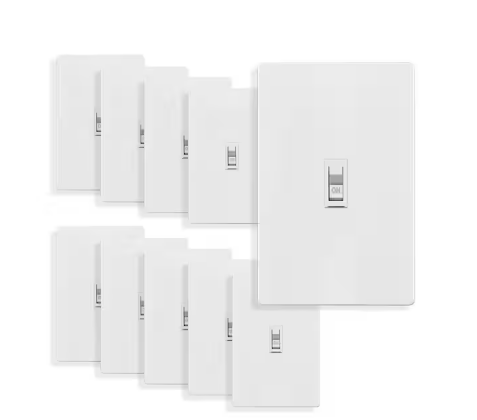 15-Amp Toggle Light Switch with Screwless Wall Plate, White (10-Pack) - 91009606703