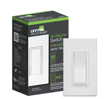 Decora Smart No-Neutral 15 Amp Rocker Light Switch, Requires MLWSB Wi-Fi Bridge, White - 91007823533