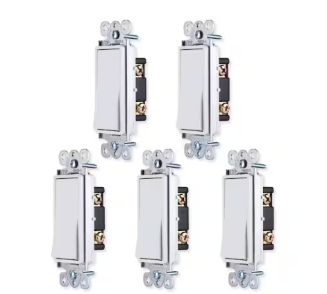 15-Amps 120-VAC Rocker Single-Pole Light Switch in Wall On/Off Switch Decor Paddle Switch in White 5-Pack - 91012027344