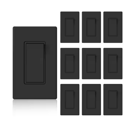 Decorator 15 Amp 120-Volt 3 Way Rocker AC Quiet Light Switch, with Wall Plate, Matt Black (10-Pack) - 91009203305