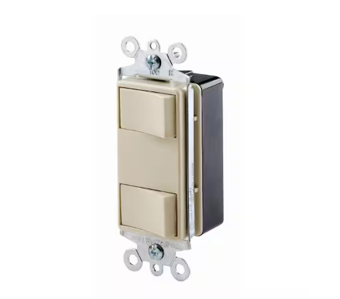 15 Amp Commercial Grade Combination Two Single Pole Illuminated Rocker Switches, Ivory