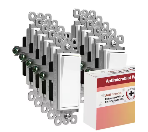 15-Amp Single Pole Antimicrobial Decorator Rocker Light Switch, White (10-Pack) - 91009606702