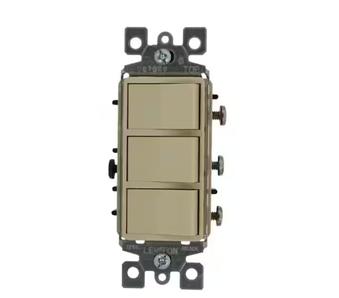 15-Amp Commercial Grade Combination Three Single Pole Grounding Rocker Switches, Ivory - 91002200185