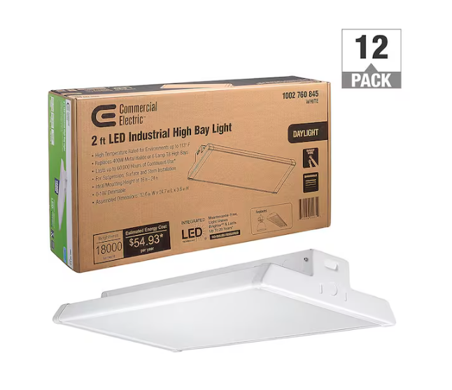 2 ft. 18000 Lumens 171-Watts Integrated LED High Bay Light 120-277V 5000K Daylight Dimmable (12-Pack) - 91009270594