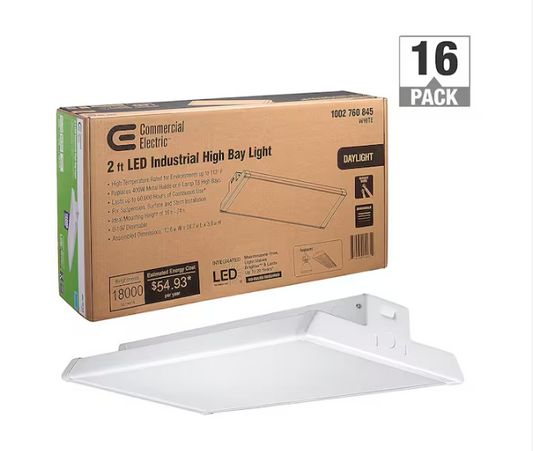 2 ft. 18000 Lumens 171-Watts Integrated LED High Bay Light 120-277V 5000K Daylight Dimmable (16-Pack) - 91009272139