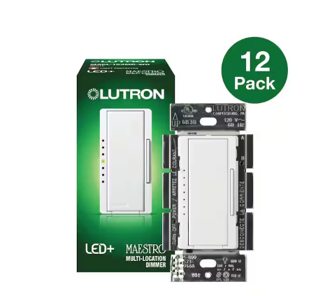 Maestro LED+ Dimmer Switch for Dimmable LED Bulbs, 150W/Single-Pole or Multi-Location, White (MACL-153MR-WH12) (12-Pack)