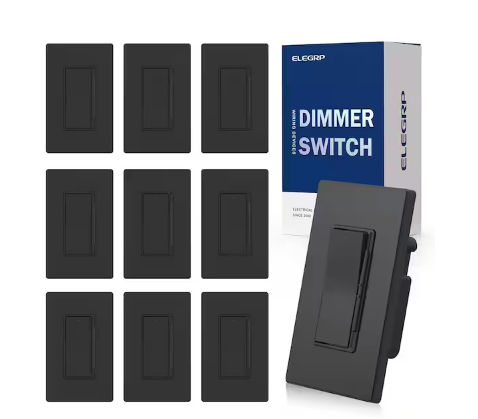 Dimmer Light Switch for 300W LED/CFL and 600W Incandescent/Halogen, 1-Pole/3-Way with Wall Plate in Black, (10-Pack) - 91010997152
