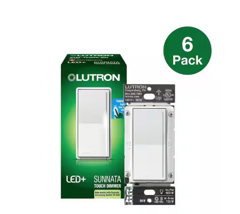 Sunnata Touch Dimmer Switch, for LED Bulbs, 150-Watt LED/3 Way or Multi Location, White (STCL-6PKMR-WH) (6-Pack)
