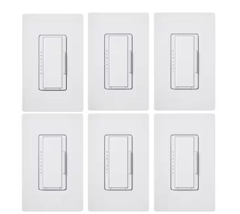 Maestro LED+ Dimmer Switch w/Wallplate for Dimmable LED Bulbs, 150W/Single-Pole or Multi-Location, White (MACL-6PKRW-WH)