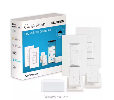 Caseta Smart Lighting Dimmer Switch (2 count) Kit with Smart Hub, Pedestals for Pico Remotes (P-BDG-PKG2W) - 91001402193