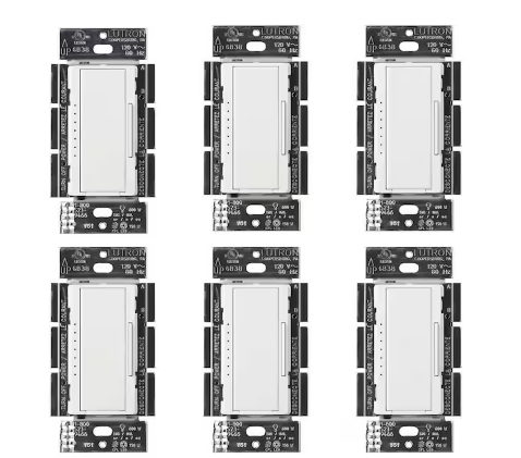 Maestro LED+ Dimmer Switch for Dimmable LED Bulbs, 150W/Single-Pole or Multi-Location, White (MACL-153MR-6-WH) (6-Pack)