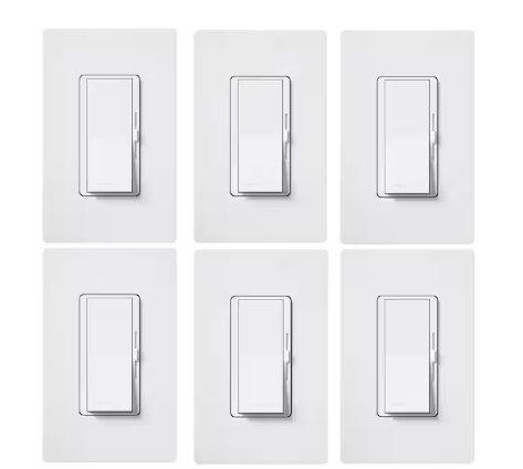Diva LED+ Dimmer Switch w/Wallplate for Dimmable LED Bulbs, 150-Watt/Single-Pole or 3-Way, White (DVWCL-6PK-WH) (6-Pack)
