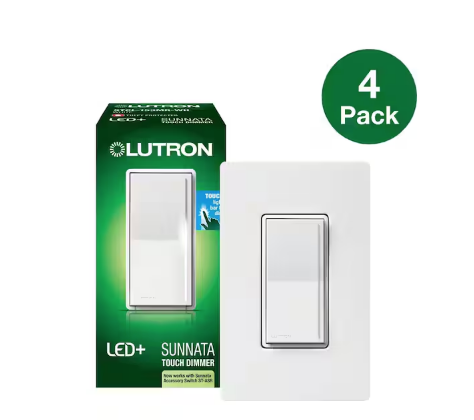 Sunnata Touch Dimmer Switch w/Wallplate, for LED Bulbs, 150W/3 Way or Multi Location, White (STCL-4PKMRW-WH) (4-Pack) - 91008649402