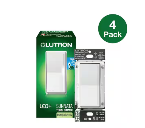 Sunnata Touch Dimmer Switch, for LED Bulbs, 150-Watt LED/3 Way or Multi Location, White (STCL-4PKMR-WH) (4-Pack) - 91009477156