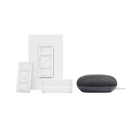 Caseta Smart Lighting Dimmer Switch Starter Kit w Google Home Mini Charcoal (CASETA1W-GMCHCL)