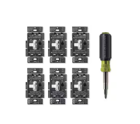 Toggler LED+ Dimmer Switch for Dimmable LEDs, White, Klein 11-in-1 Multi Bit Screwdriver and Nut Driver (TGCL-6PKR-KSD)