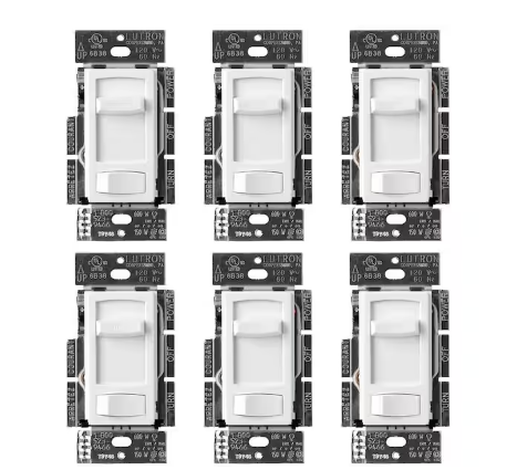 Skylark Contour LED+ Dimmer Switch for LED and Incandescent Bulbs, Single-Pole or 3-Way, White (CTCL-PR-6PK-WH) (6-Pack)