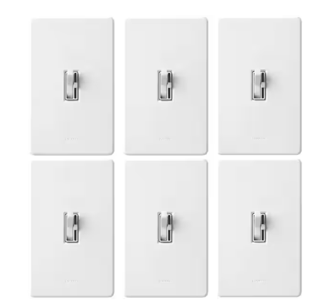 Toggler LED+ Dimmer Switch w/Wallplate for Dimmable LED Bulbs, 150W/Single-Pole or 3-Way, White (TGCL-6PKR-WHW)