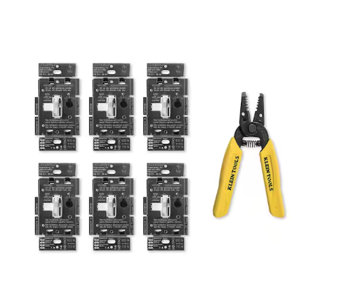 Toggler LED+ Dimmer Switch, White, and Klein 6-1/4 in. Wire Stripper/Cutter for 10-18 AWG Solid Wire (TGCL-6PKR1018WC)