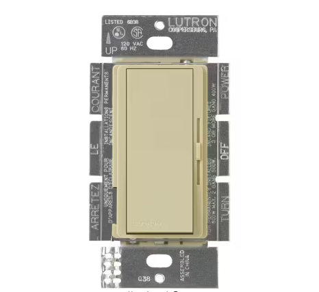 Diva Dimmer Switch for Incandescent and Halogen Bulbs, 1000-Watt/Single Pole or 3-Way, Ivory (DV-103P-IV)