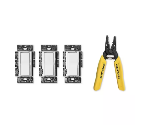 Diva LED+ Dimmer Switch, White, and Klein 6-1/4 in. Wire Stripper/Cutter for 10-18 AWG Solid Wire (DVCL-3PKR1018WC) - 91004685246