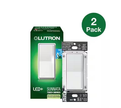 Sunnata Touch Dimmer Switch, for LED Bulbs, 150-Watt LED/3 Way or Multi Location, White (STCL-2PKMR-WH) (2-Pack) - 91009477154