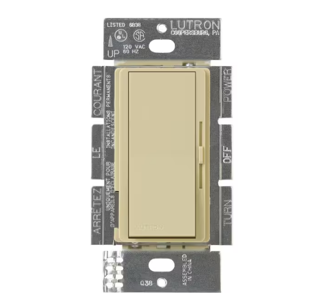 Diva Dimmer Switch for 0-10V LED/Fluourescent Fixtures, 8-Amp, Single-Pole or 3-Way, Ivory (DVSTV-IV)