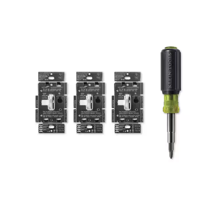 Toggler LED+ Dimmer Switch for Dimmable LEDs, White, Klein 11-in-1 Multi Bit Screwdriver and Nut Driver (TGCL-3PKR-KSD)