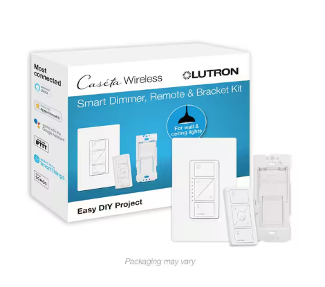 Caseta Smart Dimmer Switch and Remote Kit with Bracket, 150-Watt LED Bulbs, White (P-PKG1BW-WH-R) - 91009479315