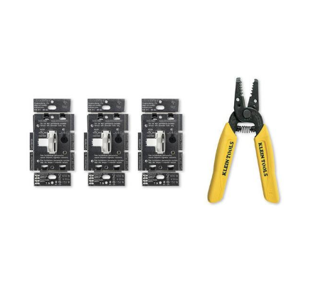 Toggler LED+ Dimmer Switch, White, Klein 6-1/4 in. Wire Stripper/Cutter for 10-18 AWG Solid Wire (TGCL-3PKR1018WC)