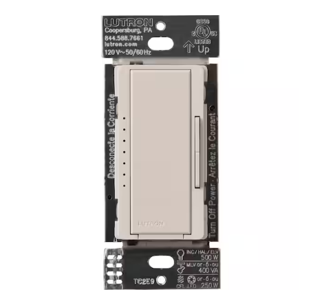 Maestro PRO LED+ Tap Dimmer Switch for 250W LED, 500W ELV, 400W MLV, Single Pole/Multi-Location, Taupe (MA-PRO-TP) - 91011224797