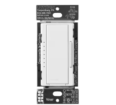 Maestro PRO LED+ Tap Dimmer Switch for 250W LED, 500W ELV, 400W MLV, Single Pole/Multi-Location, Snow (MA-PRO-SW) - 91011224787