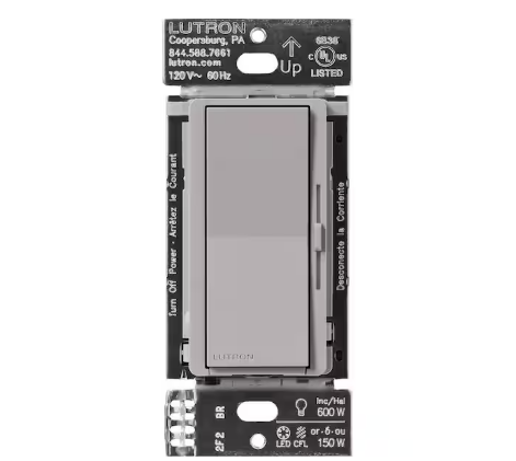 Diva Smart Dimmer Switch for Caseta Smart Lighting, 150-Watt LED, Gray (DVRF-6L-GR) - 91008989394