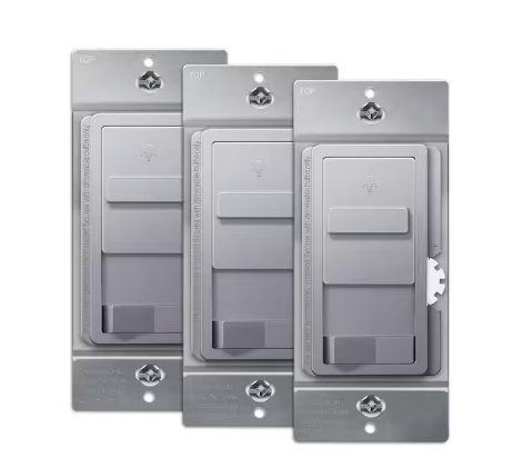 Kalide 200-Watt 3-Way Slide Dimmer Light Switch With On/Off Button, No Neutral, Silver (3-Pack) - 91009754092