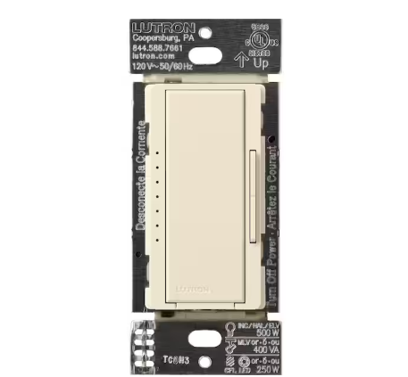 Maestro PRO LED+ Tap Dimmer Switch for 250W LED, 500W ELV, 400W MLV, Single Pole/Multi-Location, Almond (MA-PRO-AL) - 91011224815