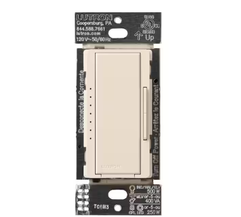 Maestro PRO LED+ Tap Dimmer Switch for 250W LED, 500W ELV, 400W MLV, Single Pole/Multi-Location,Light Almond (MA-PRO-LA) - 91011224801