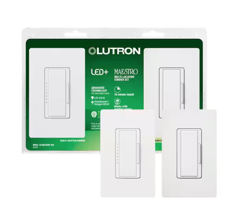 Maestro LED+ Dimmer Switch Kit with Companion Switch, 150W LED/3-Way or Multi-Location, White (MACL-153M-RHW-WH) - 9739666