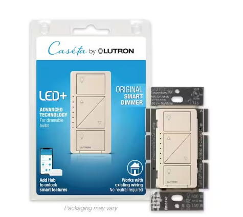 Caseta Smart Dimmer Switch for Wall & Ceiling Lights, 150W LED, Light Almond (PD-6WCL-LA) - 91001207654
